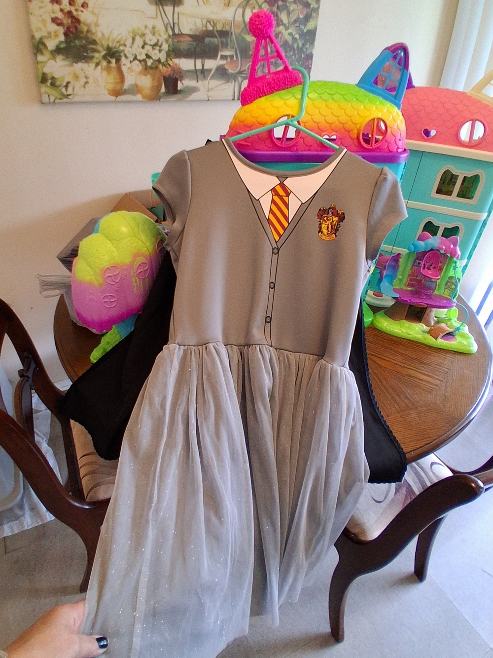 Warner Bros. Gryffindor-Inspired Girls' Dress - Gray with Gold & Red Tie Detail